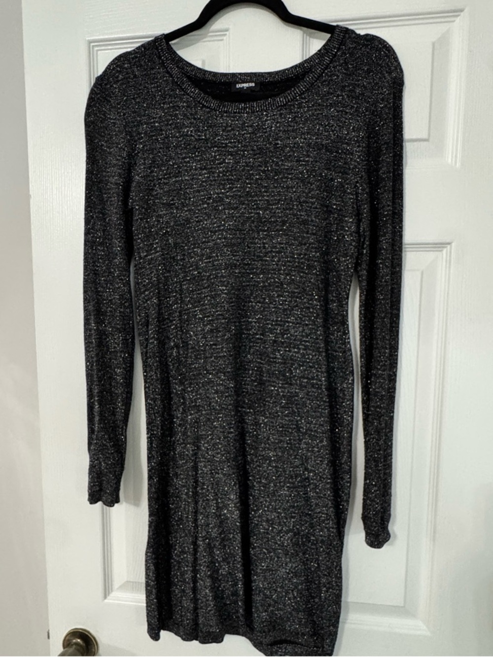 Express Long-Sleeve Knit Dress in sparkly Charcoal Black